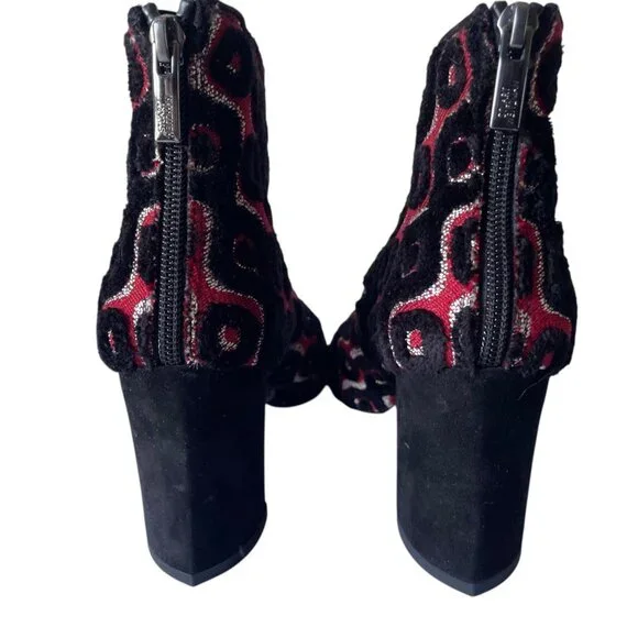 Stuart Weitzman Red Black Velvet Tapestry Ankle Boot Bad Reputation SZ 7.5 - Picture 8 of 10